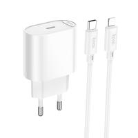 Сетевое зарядное устройство HOCO C109A Fighter 1xUSB-C с Кабелем Type-C - Lightning, 20W, белый фото