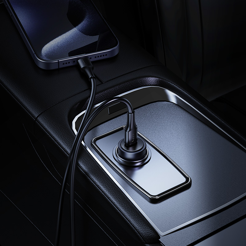 Автомобильное зарядное устройство HOCO Z62A Energy, 1xUSB-C с Кабелем Type-C - Type-C, 30W, серый металлик фото