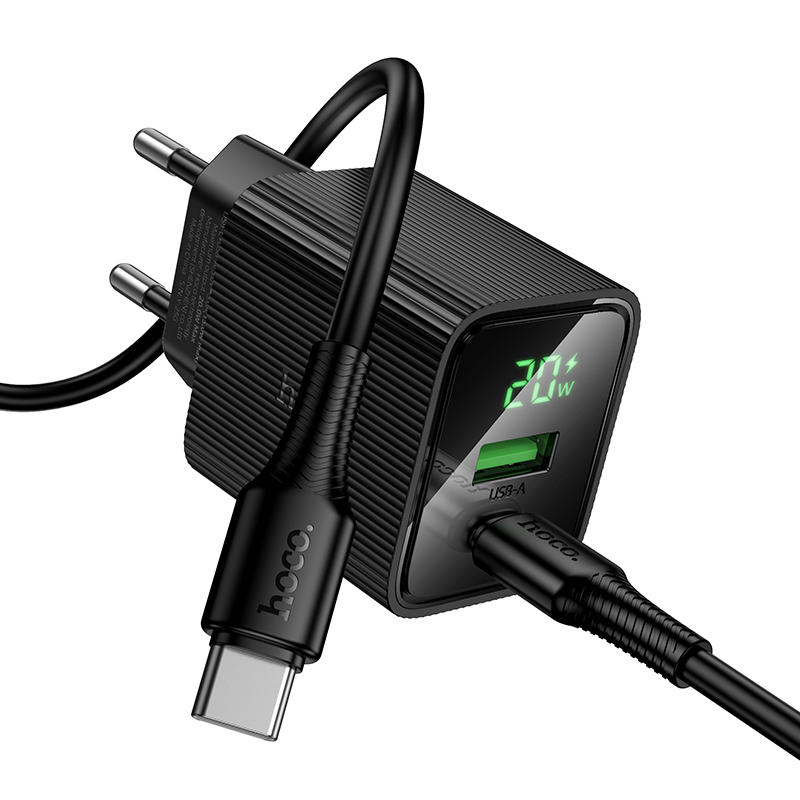 Сетевое зарядное устройство HOCO CS83A Excellent 1xUSB + 1xUSB-C с Кабелем Type-C - Type-C, 3A, 20W, черный фото