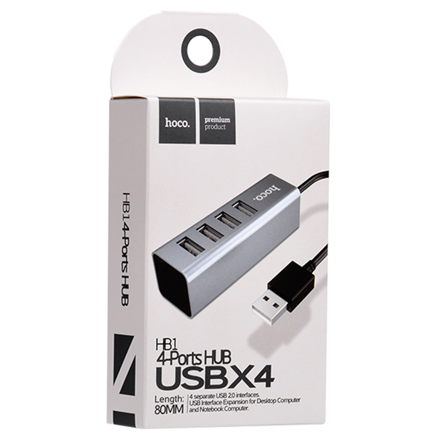 USB HUB разветвитель HOCO HB1 4 в 1 USB2.0 (m) - 4xUSB2.0 (f), 80 см, тусклый фото