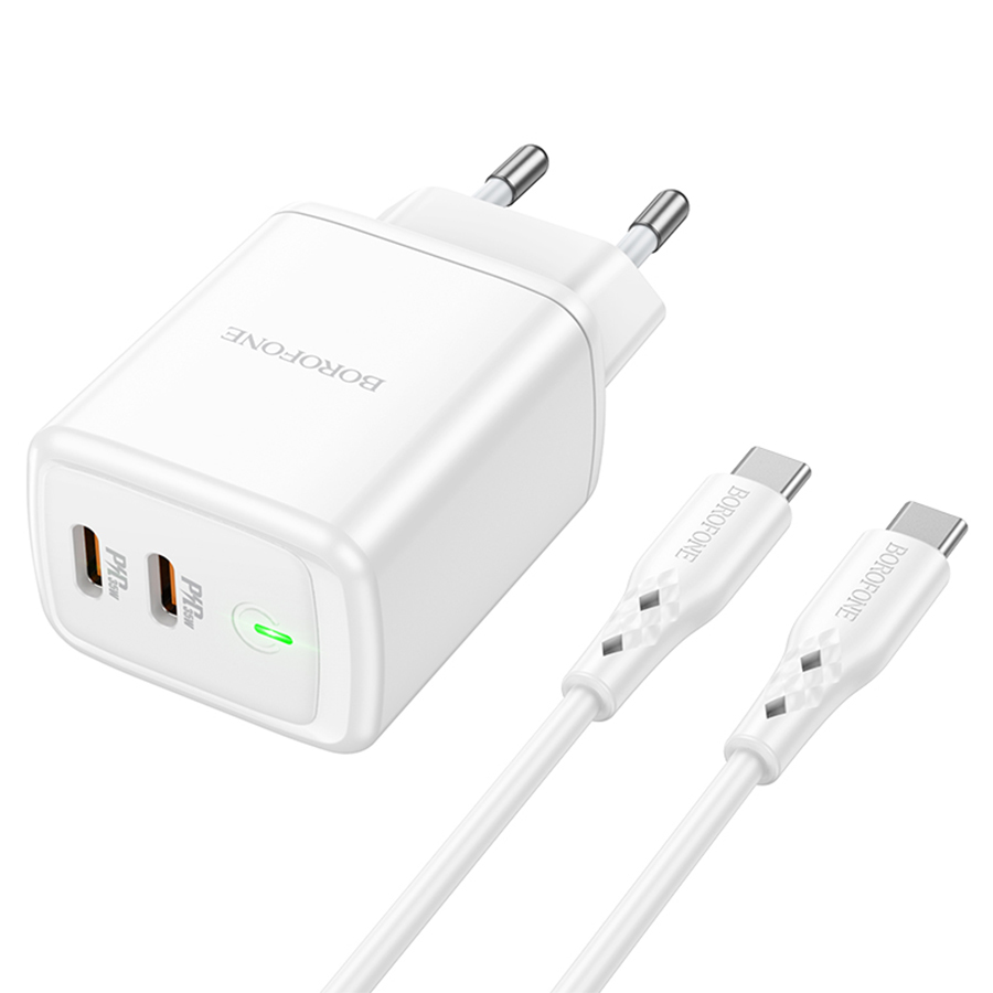 Сетевое зарядное устройство BOROFONE BN9 Reacher 2xUSB-C с Кабелем Type-C - Type-C, 35W, белый фото