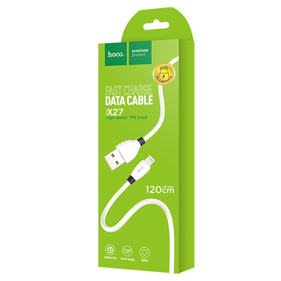 Кабель USB HOCO X27 Excellent USB - Lightning, 2.4А, 1.2 м, белый фото