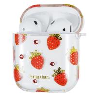 Чехол пластиковый Kingxbar со шнурком для Airpods 2, прозрачный, клубника (2) фото