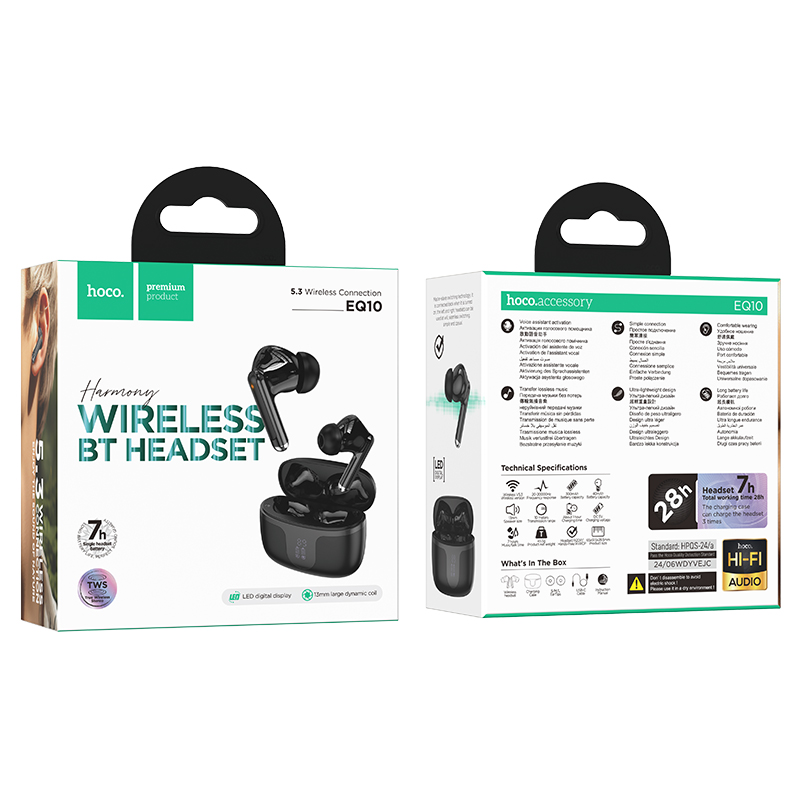 Беспроводные наушники TWS HOCO EQ10 Harmony, Bluetooth 5.3, черный фото