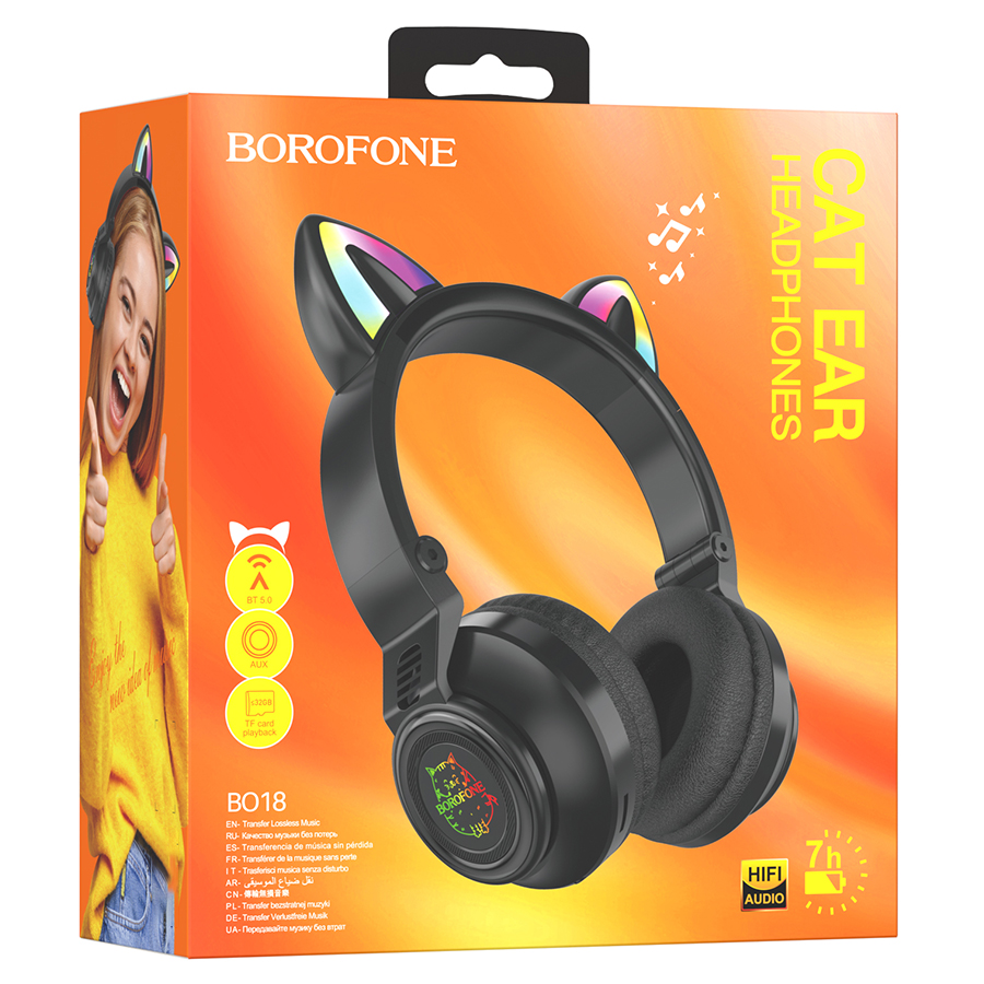 Беспроводные наушники накладные BOROFONE BO18 Cat ear, Bluetooth, черный фото