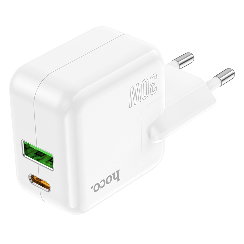 Сетевое зарядное устройство HOCO C111A Lucky 1xUSB + 1xUSB-C, 3A, 30W, белый фото