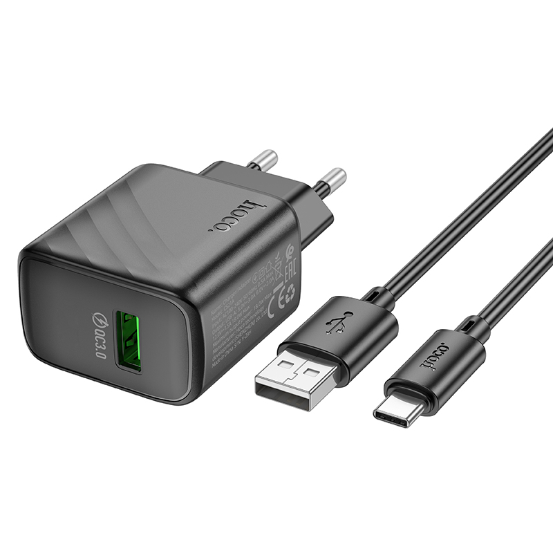 Сетевое зарядное устройство HOCO CS21A Rich 1xUSB с Кабелем USB - Type-C, 18W, черный фото