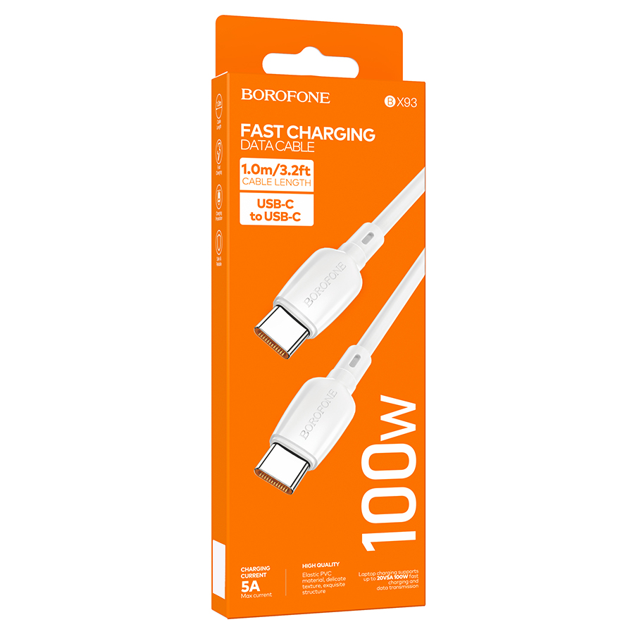Кабель USB-C BOROFONE BX93 Super power Type-C - Type-C, 3A, 100W, 1 м, белый фото