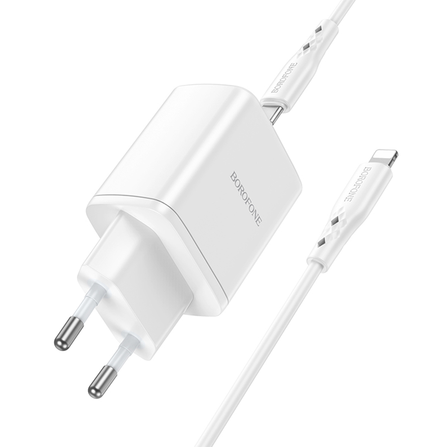Сетевое зарядное устройство BOROFONE BN9 Reacher 2xUSB-C с Кабелем Type-C - Lightning, 35W, белый фото