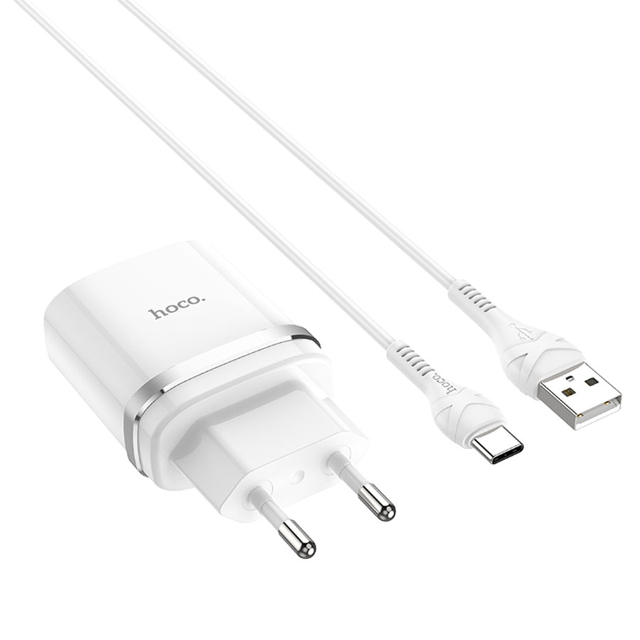Сетевое зарядное устройство HOCO C12Q Smart 1xUSB с Кабелем USB - Type-C, 3A, 18W, белый фото