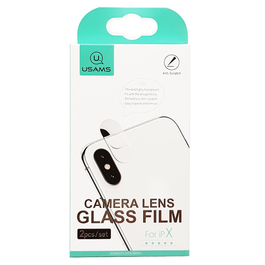 Защитное стекло на заднюю камеру USAMS US-BH400 для iPhone X/XS, прозрачный фото