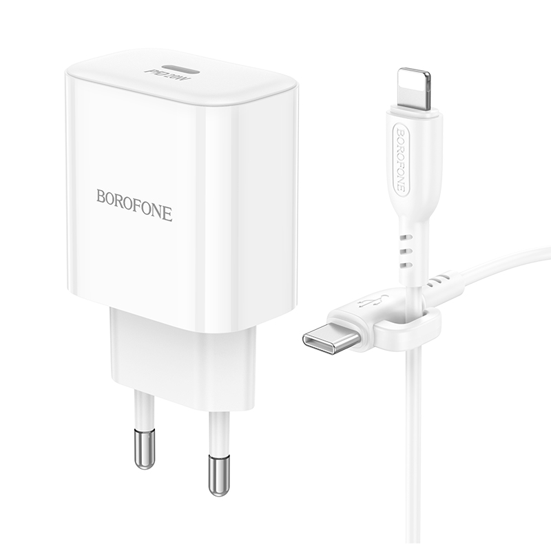 Сетевое зарядное устройство BOROFONE BA81A Single 1xUSB-C с Кабелем Type-C - Lightning, 20W, белый фото