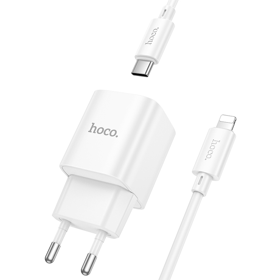 Сетевое зарядное устройство HOCO C146A Charm 1xUSB-C с Кабелем Type-C - Lightning, 20W, белый фото