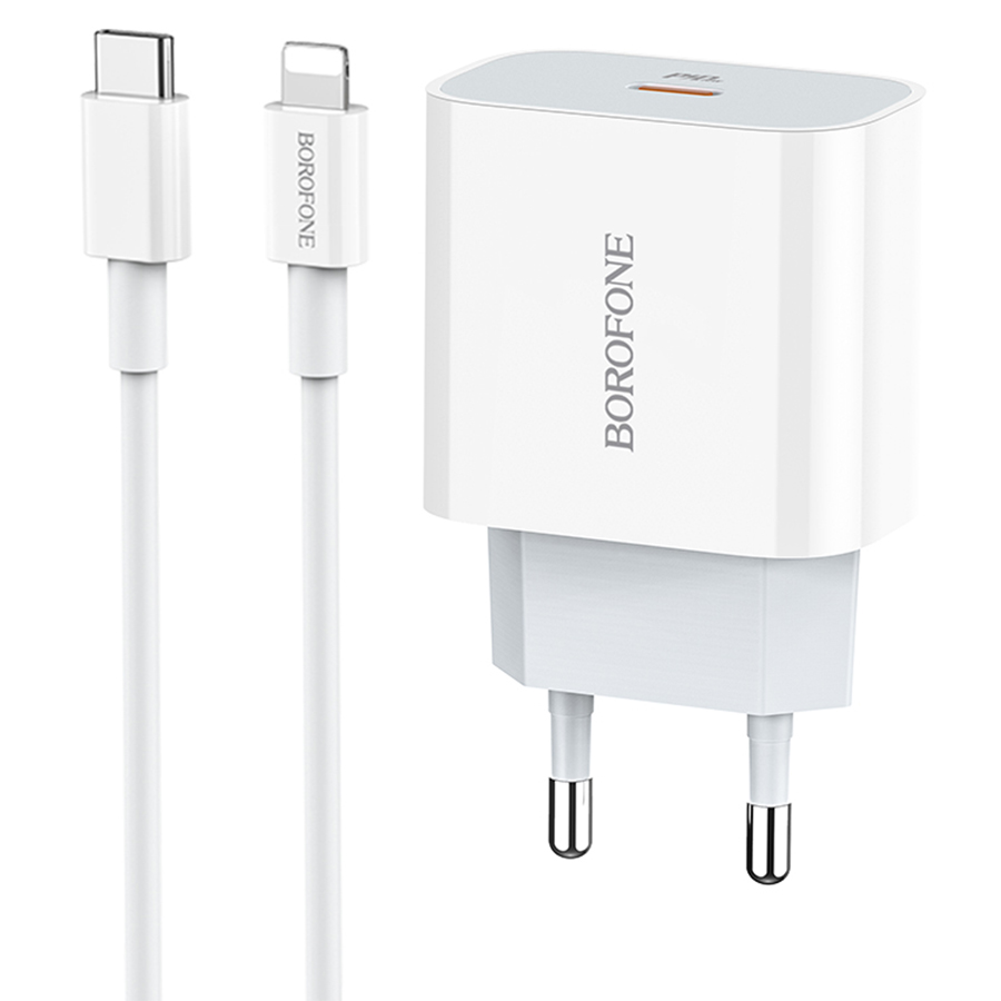 Сетевое зарядное устройство BOROFONE BA38A Speedy 1xUSB-C с Кабелем Type-C - Lightning, 3A, 20W, белый фото