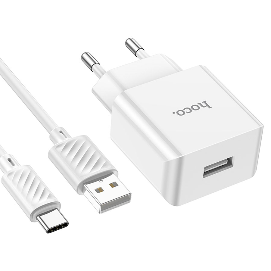 Сетевое зарядное устройство HOCO C106A 1xUSB с Кабелем USB - Type-C, 2.1A, 10.5W, белый фото