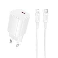 Сетевое зарядное устройство BOROFONE BA103A Pudding 1xUSB-C с Кабелем Type-C - Lightning, 20W, белый фото