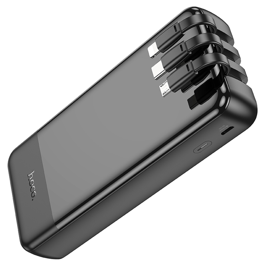 Портативный аккумулятор HOCO J114A Charger, встроенный кабель Lightning + Type-C + MircoUSB, 20000 мА⋅ч, черный фото