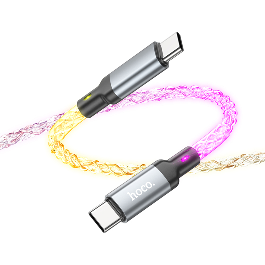 Кабель USB-C HOCO U112 Shine Type-C - Type-C, 3A, 60W, 1 м, серый фото