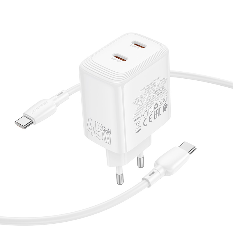 Сетевое зарядное устройство BOROFONE BN31 Cargador 2xUSB-C с Кабелем Type-C - Type-C, 45W, белый фото