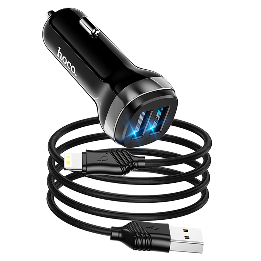 Автомобильное зарядное устройство HOCO Z40 Superior, 2xUSB с Кабелем USB - Lightning, 2.4A, черный фото