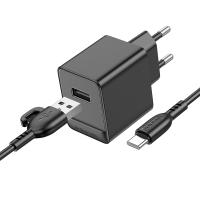 Сетевое зарядное устройство BOROFONE BAS11A Erudite 1xUSB с Кабелем USB - Type-C, 2.1A, черный фото