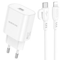 Сетевое зарядное устройство BOROFONE BA82A Platinum 1xUSB-C с Кабелем Type-C - Lightning, 25W, белый фото