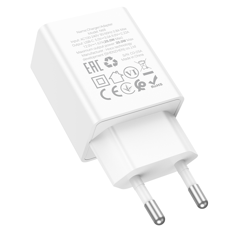 Сетевое зарядное устройство HOCO N68 Nuevo 1xUSB-C, 20W, белый фото