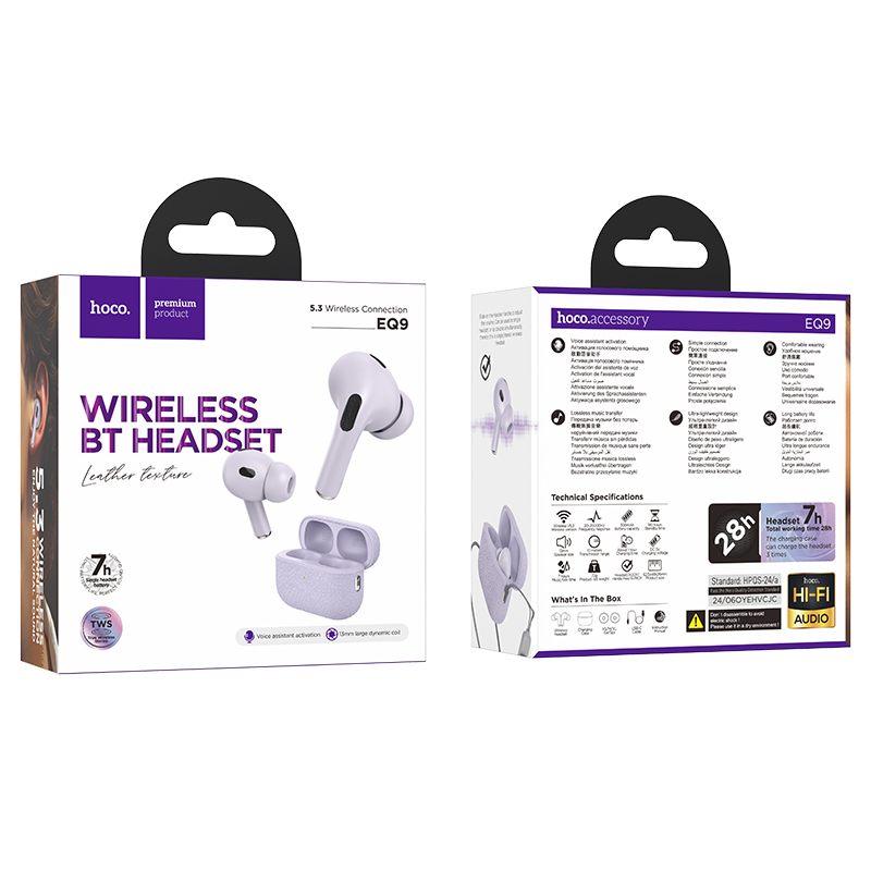 Беспроводные наушники TWS HOCO EQ9 Duke, Bluetooth 5.3, фиолетовый фото