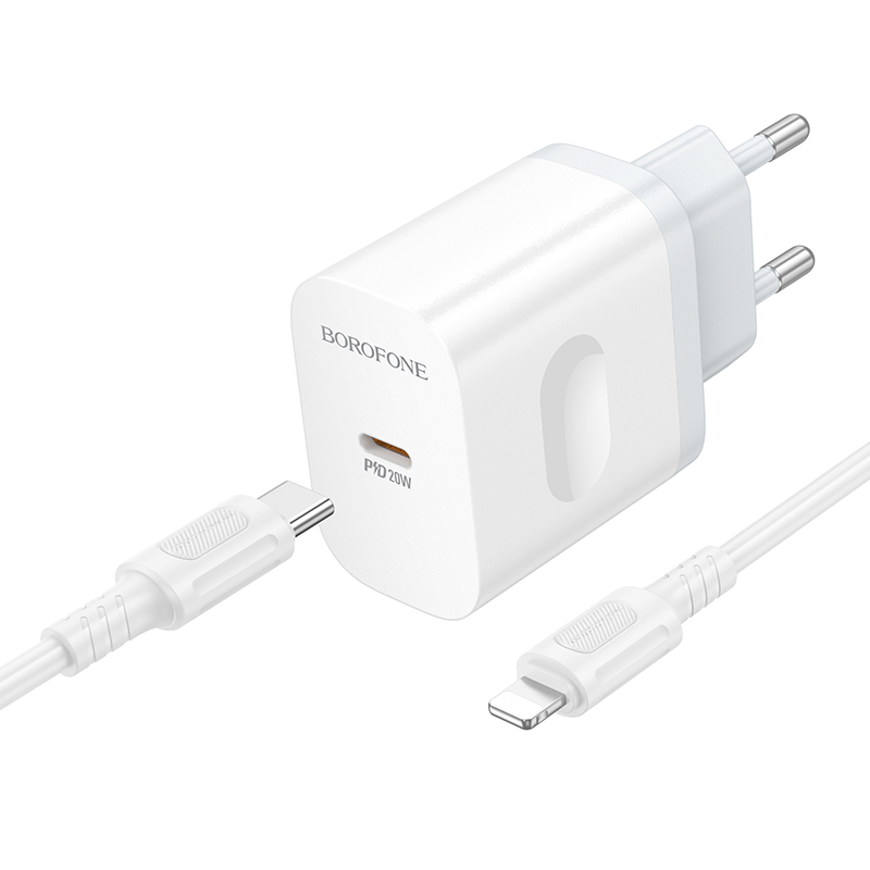 Сетевое зарядное устройство BOROFONE BA99A Breeze 1xUSB-C с Кабелем Type-C - Lightning, 20W, белый фото