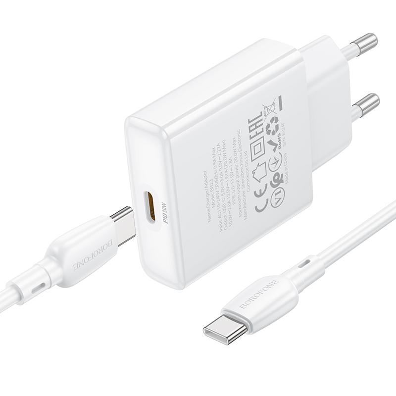 Сетевое зарядное устройство BOROFONE BN23 Wish 1xUSB-C с Кабелем Type-C - Type-C, 20W, белый фото