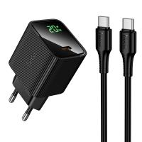 Сетевое зарядное устройство HOCO CS82A Excellent 1xUSB-C с Кабелем Type-C - Type-C, 20W, черный фото