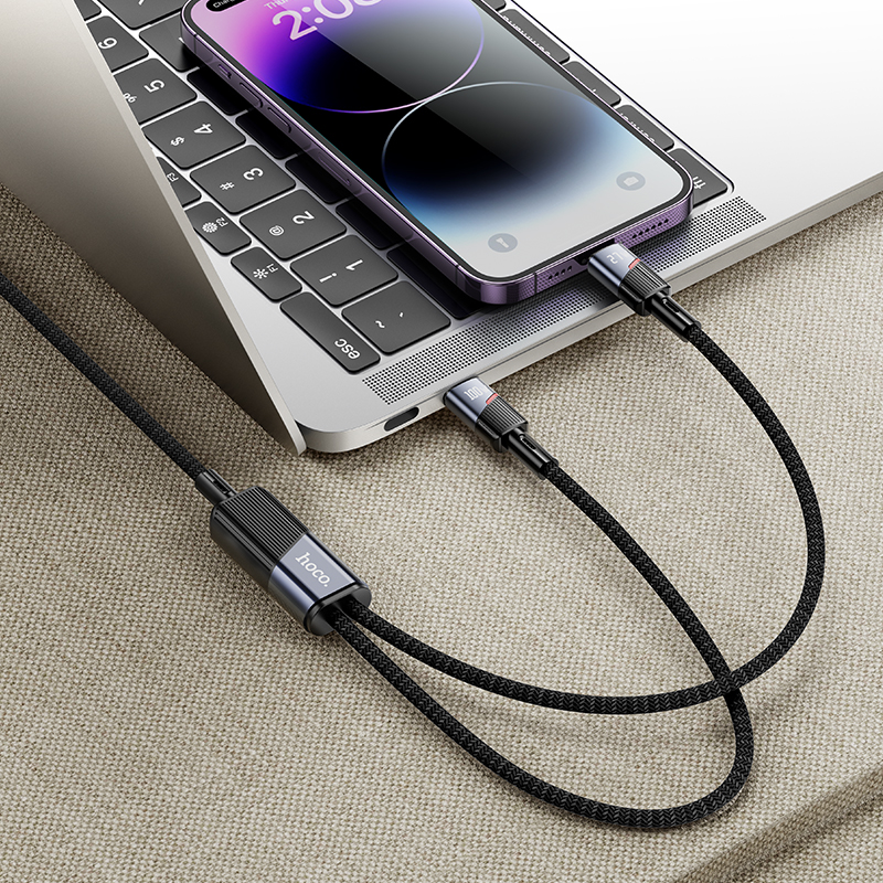 Кабель USB-C HOCO U139 2 в 1 Type-C - Type-C + Lightning, 5A, 100W, 1.2 м, черный фото