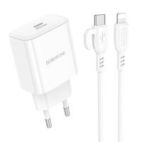 Сетевое зарядное устройство BOROFONE BA81A Single 1xUSB-C с Кабелем Type-C - Lightning, 20W, белый фото