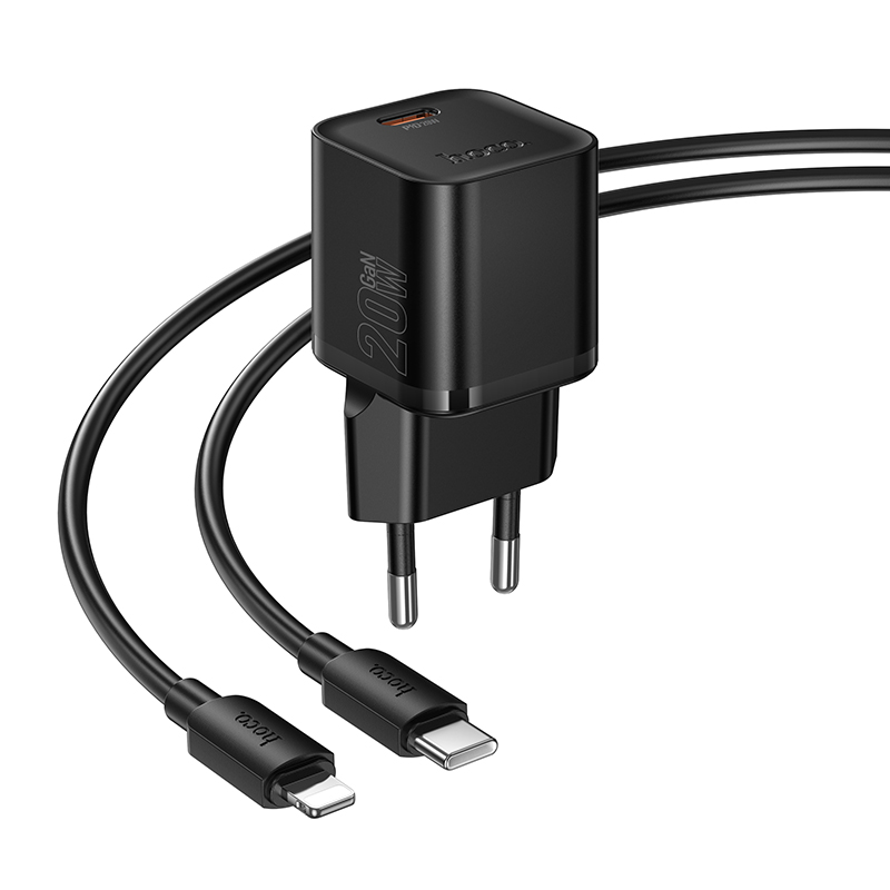 Сетевое зарядное устройство HOCO N64 Ingenious 1xUSB-C с Кабелем Type-C - Lightning, 20W, черный фото