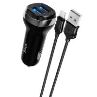Автомобильное зарядное устройство HOCO Z40 Superior, 2xUSB с Кабелем USB - Lightning, 2.4A, черный фото