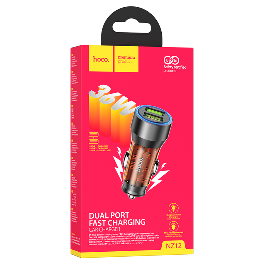 Автомобильное зарядное устройство HOCO NZ12 Prosperity, 2xUSB, 36W, оранжевый фото
