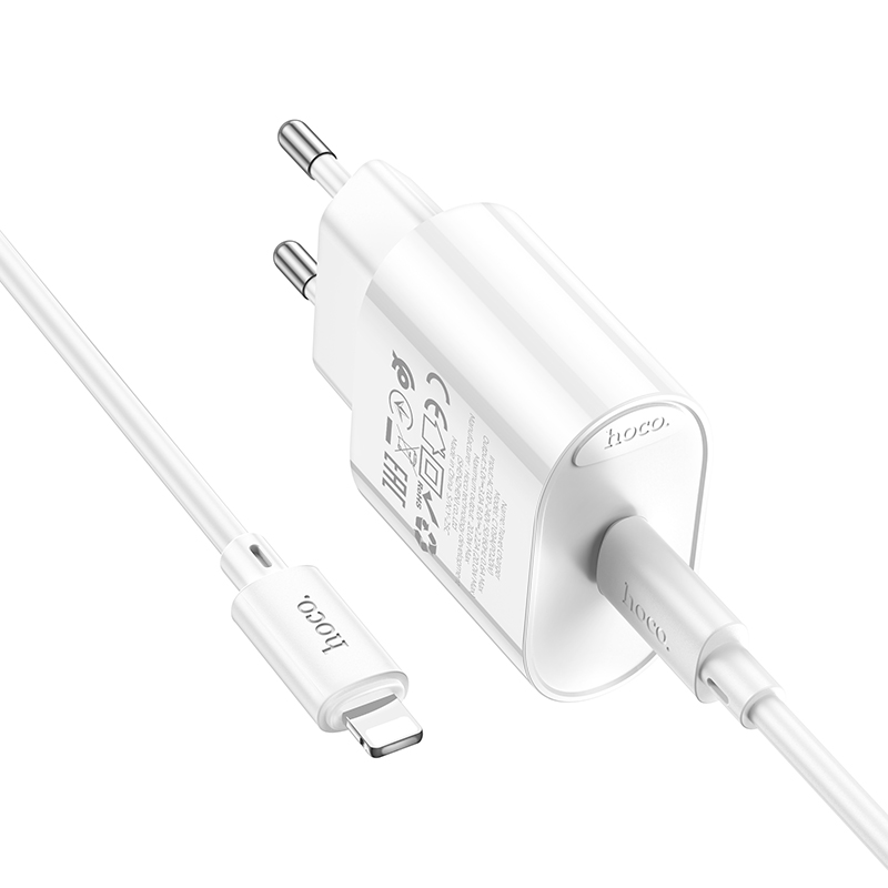 Сетевое зарядное устройство HOCO C109A Fighter 1xUSB-C с Кабелем Type-C - Lightning, 20W, белый фото