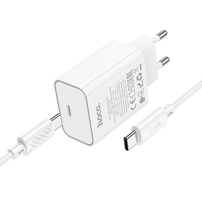 Сетевое зарядное устройство HOCO C143A Benefit 1xUSB-C с Кабелем Type-C - Type-C, 20W, белый фото
