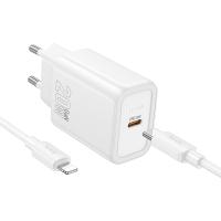 Сетевое зарядное устройство HOCO N60 Gentle 1xUSB-C с Кабелем Type-C - Lightning, 20W, белый фото