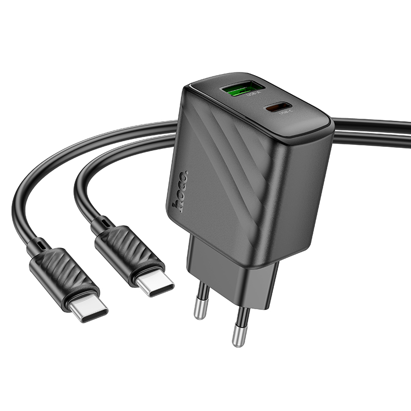 Сетевое зарядное устройство HOCO CS23A Sunlight 1xUSB + 1xUSB-C с Кабелем Type-C - Type-C, 3A, 30W, черный фото