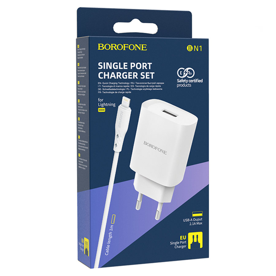 Сетевое зарядное устройство BOROFONE BN1 Innovative 1xUSB с Кабелем USB - Lightning, 2.1A, 5W, белый фото