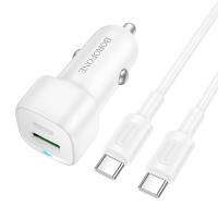 Автомобильное зарядное устройство BOROFONE BZ34B Cloud, 1xUSB + 1xUSB-C с Кабелем Type-C - Type-C, 38W, белый фото