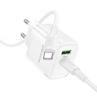 Сетевое зарядное устройство BOROFONE BA83A Flare star 1xUSB + 1xUSB-C с Кабелем Type-C - Type-C, 3A, 20W, белый фото
