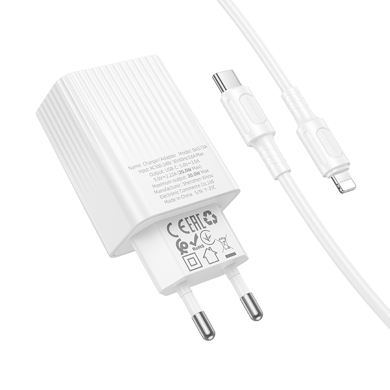 Сетевое зарядное устройство BOROFONE BAS73A Source 1xUSB-C с Кабелем Type-C - Lightning, 20W, белый фото