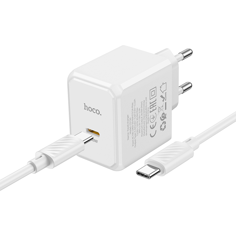 Сетевое зарядное устройство HOCO CS13A Ocean 1xUSB-C с Кабелем Type-C - Type-C, 20W, белый фото