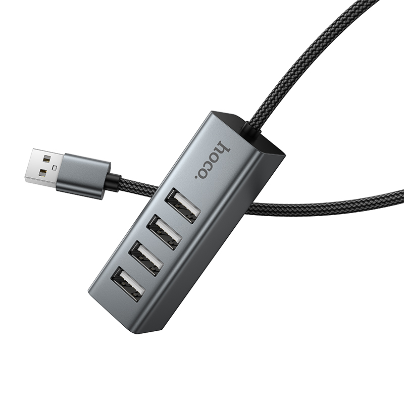 USB HUB разветвитель HOCO HB1A 4 в 1 USB (m) - 4xUSB2.0 (f), 1 м, серый металлик фото