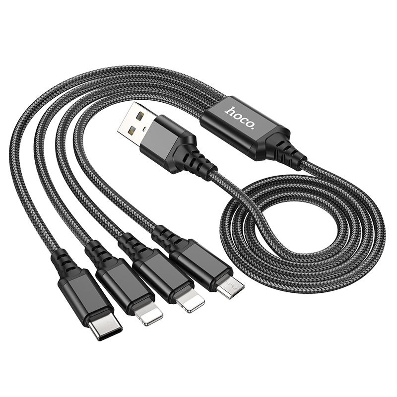 Кабель USB HOCO X76 4 в 1 USB - 2xLightning + MicroUSB + Type-C, 2А, 1 м, черный фото