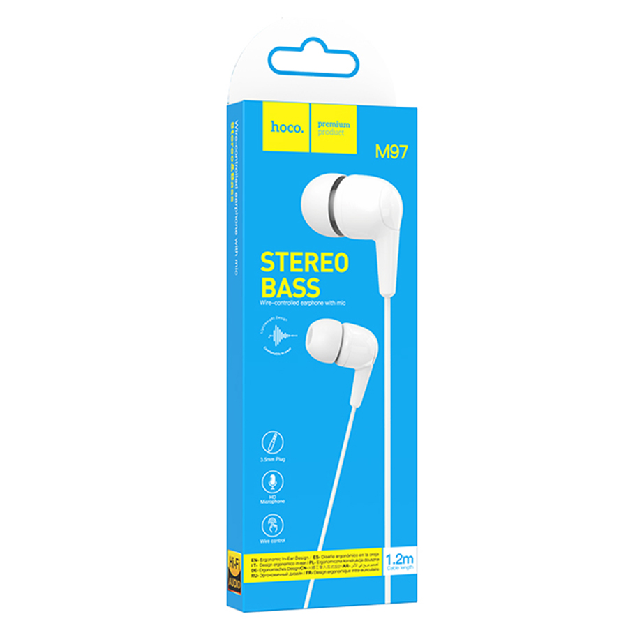 Проводные наушники HOCO M97 Enjoy, Jack 3.5mm, 1.2 м, белый фото