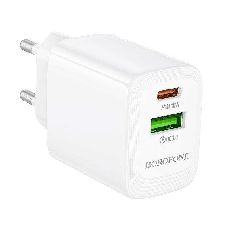 Сетевое зарядное устройство BOROFONE BN29 Fuente 1xUSB + 1xUSB-C, 3A, 30W, белый фото