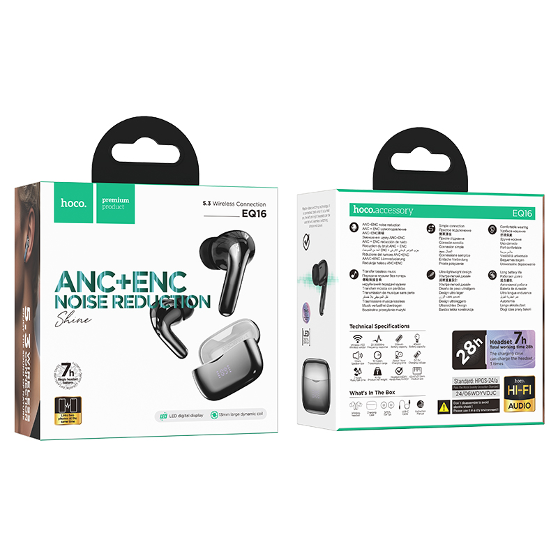 Беспроводные наушники TWS HOCO EQ16 Shine, Bluetooth 5.3, черный фото